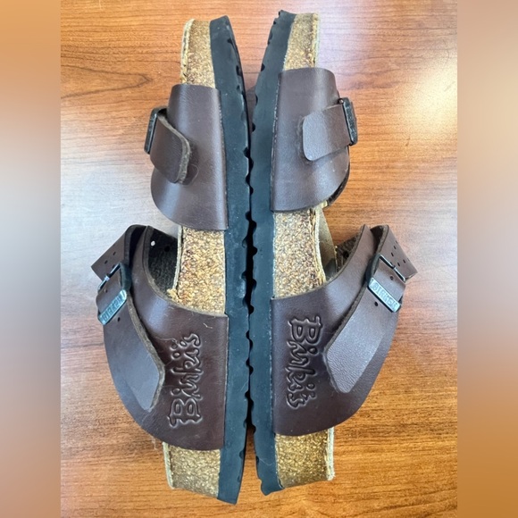 Birkenstocks Birki's Freeport Brown Leather Perforated Strap Sandals Slides Sz 6 - Picture 12 of 16